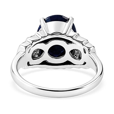 D'Joy Kanchanaburi Blue Sapphire (DF) and Moissanite 8.00 ctw Ring in Rhodium Over Sterling Silver (Size 7.0)