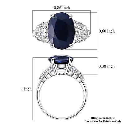 D'Joy Kanchanaburi Blue Sapphire (DF) and Moissanite 8.00 ctw Ring in Rhodium Over Sterling Silver (Size 7.0)