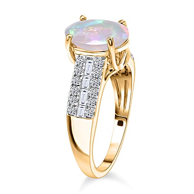 Premium Ethiopian Welo Opal and Luxuriant Lab Grown Diamond G-H SI 2.60 ctw Ring in 18K Vermeil Yellow Gold Over Sterling Silver (Size 4.0)
