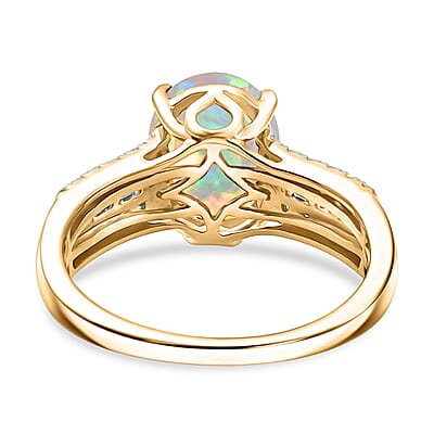 Premium Ethiopian Welo Opal and Luxuriant Lab Grown Diamond G-H SI 2.60 ctw Ring in 18K Vermeil Yellow Gold Over Sterling Silver (Size 4.0)