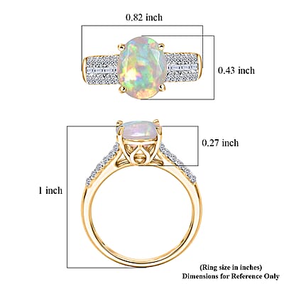 Premium Ethiopian Welo Opal and Luxuriant Lab Grown Diamond G-H SI 2.60 ctw Ring in 18K Vermeil Yellow Gold Over Sterling Silver (Size 4.0)