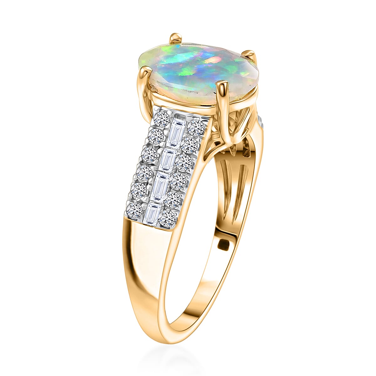 Premium Ethiopian Welo Opal and Luxuriant Lab Grown Diamond G-H SI 2.60 ctw Ring in 18K Vermeil Yellow Gold Over Sterling Silver (Size 7.0)