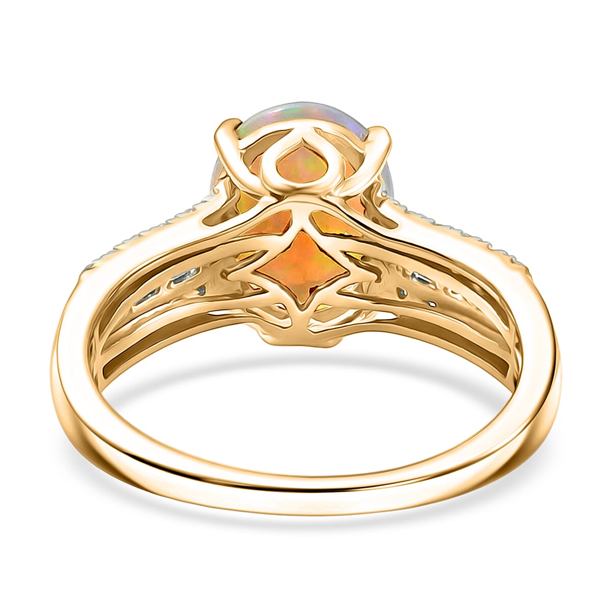 Premium Ethiopian Welo Opal and Luxuriant Lab Grown Diamond G-H SI 2.60 ctw Ring in 18K Vermeil Yellow Gold Over Sterling Silver (Size 7.0) image number 4
