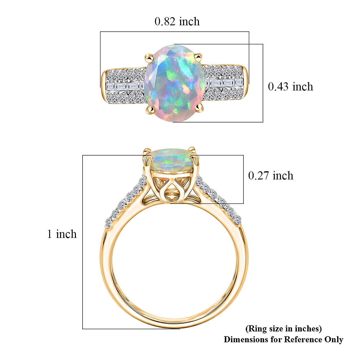 Premium Ethiopian Welo Opal and Luxuriant Lab Grown Diamond G-H SI 2.60 ctw Ring in 18K Vermeil Yellow Gold Over Sterling Silver (Size 7.0)