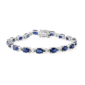D'Joy Kanchanaburi Blue Sapphire (DF) and Moissanite 10.15 ctw Night Sky Spark Bracelet in Rhodium Over Sterling Silver (6.50 In)