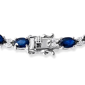 D'Joy Kanchanaburi Blue Sapphire (DF) and Moissanite 10.15 ctw Night Sky Spark Bracelet in Rhodium Over Sterling Silver (6.50 In)