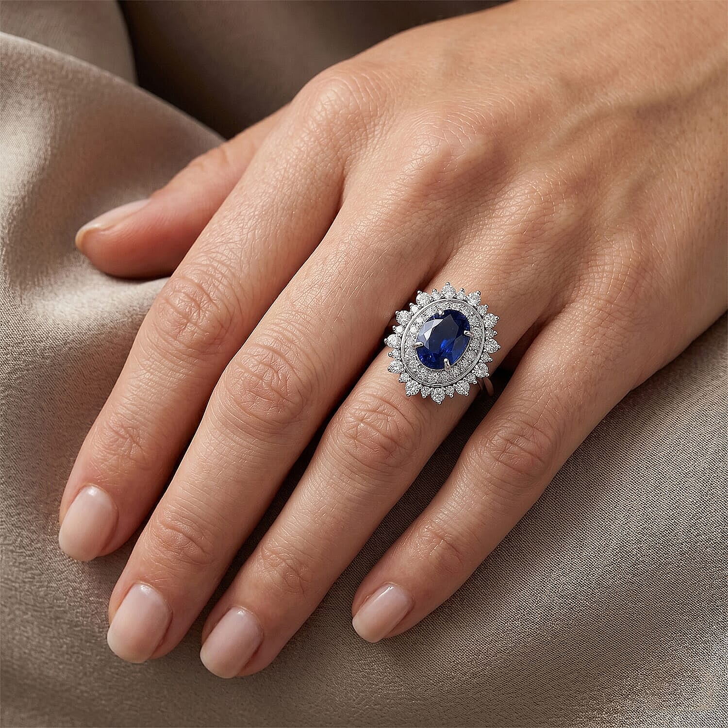 D'Joy Madagascar Blue Sapphire (DF), Moissanite Ring in Rhodium Over Sterling Silver (Size 5.0) 3.00 ctw