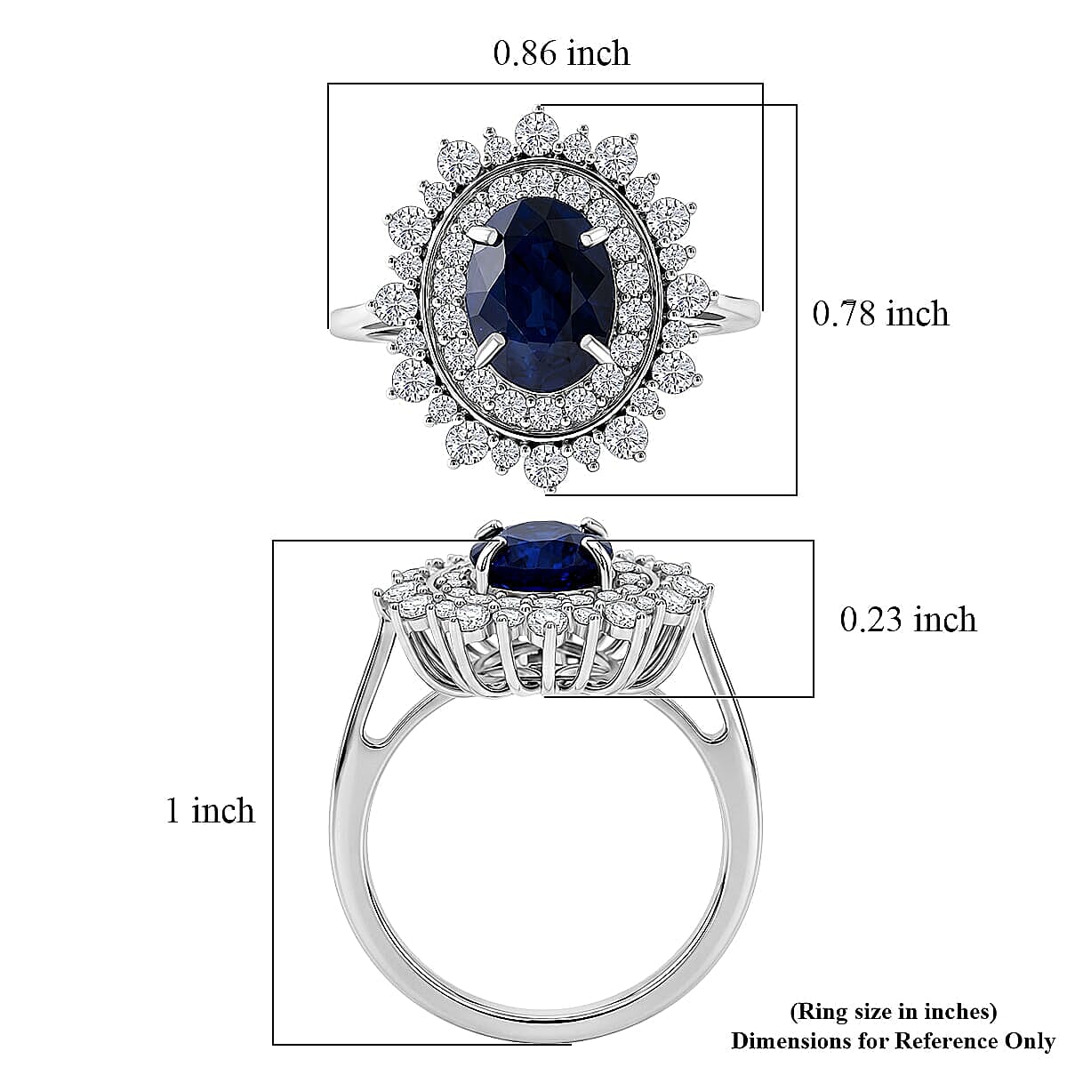 D'Joy Madagascar Blue Sapphire (DF), Moissanite Ring in Rhodium Over Sterling Silver (Size 5.0) 3.00 ctw