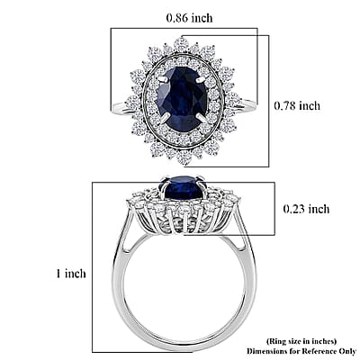 D'Joy Madagascar Blue Sapphire (DF), Moissanite Ring in Rhodium Over Sterling Silver (Size 5.0) 3.00 ctw