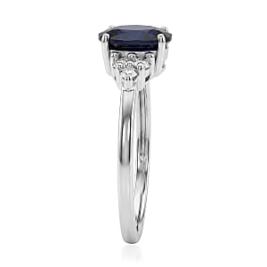 D'Joy Kanchanaburi Blue Sapphire (DF) and Moissanite 1.80 ctw Starry Night Accent Ring in Rhodium Over Sterling Silver (Size 10.0)