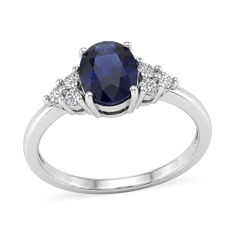D'Joy Kanchanaburi Blue Sapphire (DF) and Moissanite 1.80 ctw Starry Night Accent Ring in Rhodium Over Sterling Silver (Size 5.0)