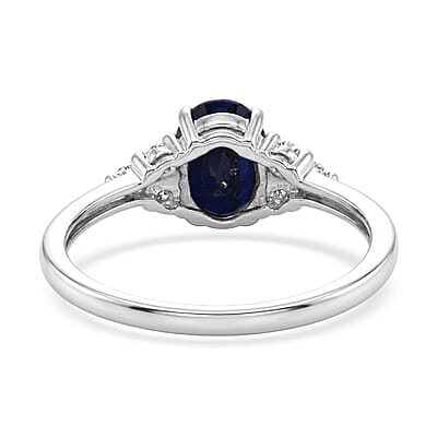 D'Joy Kanchanaburi Blue Sapphire (DF) and Moissanite 1.80 ctw Starry Night Accent Ring in Rhodium Over Sterling Silver (Size 5.0)