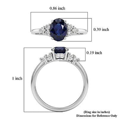 D'Joy Kanchanaburi Blue Sapphire (DF) and Moissanite 1.80 ctw Starry Night Accent Ring in Rhodium Over Sterling Silver (Size 5.0)