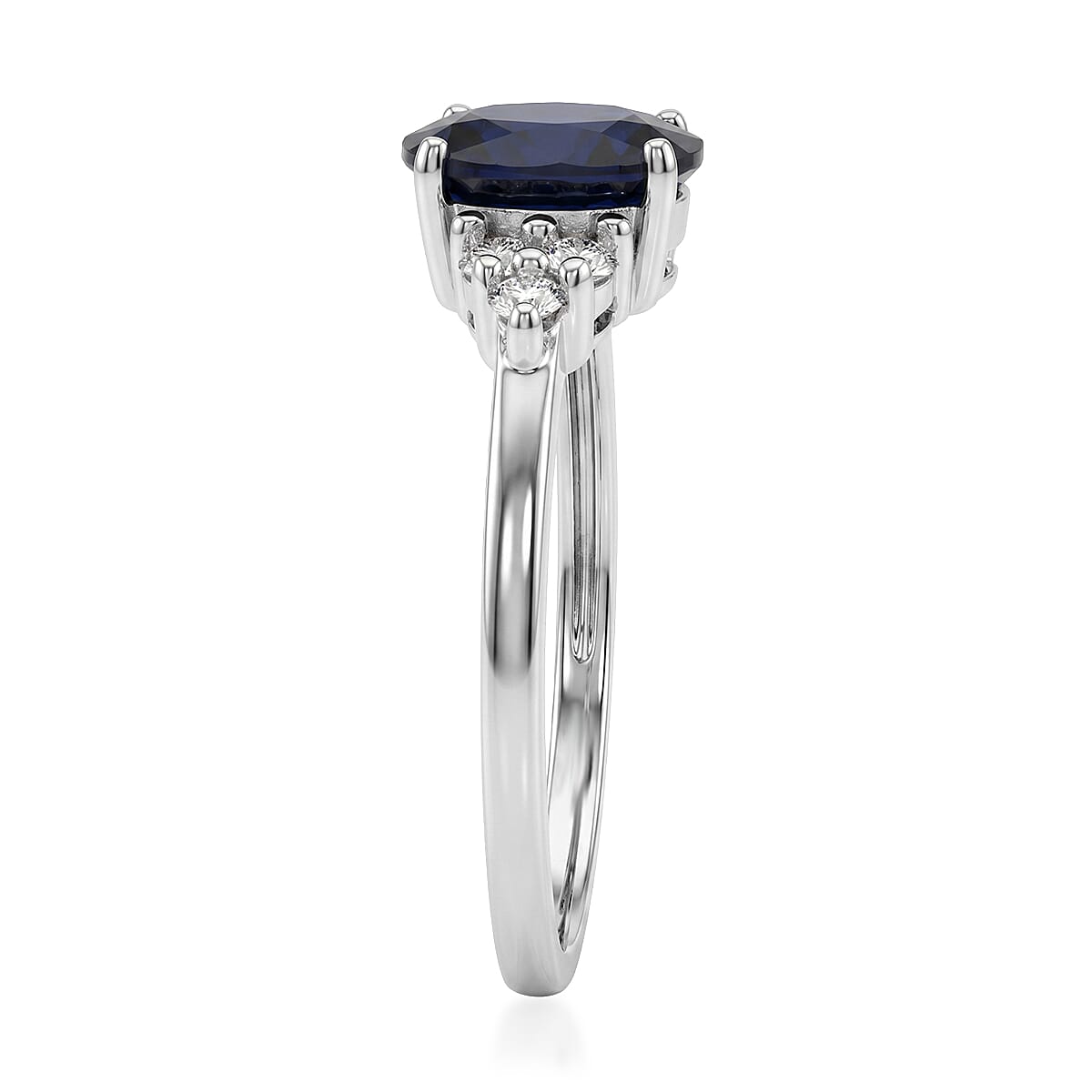 D'Joy Kanchanaburi Blue Sapphire (DF) and Moissanite 1.80 ctw Starry Night Accent Ring in Rhodium Over Sterling Silver (Size 7.0)
