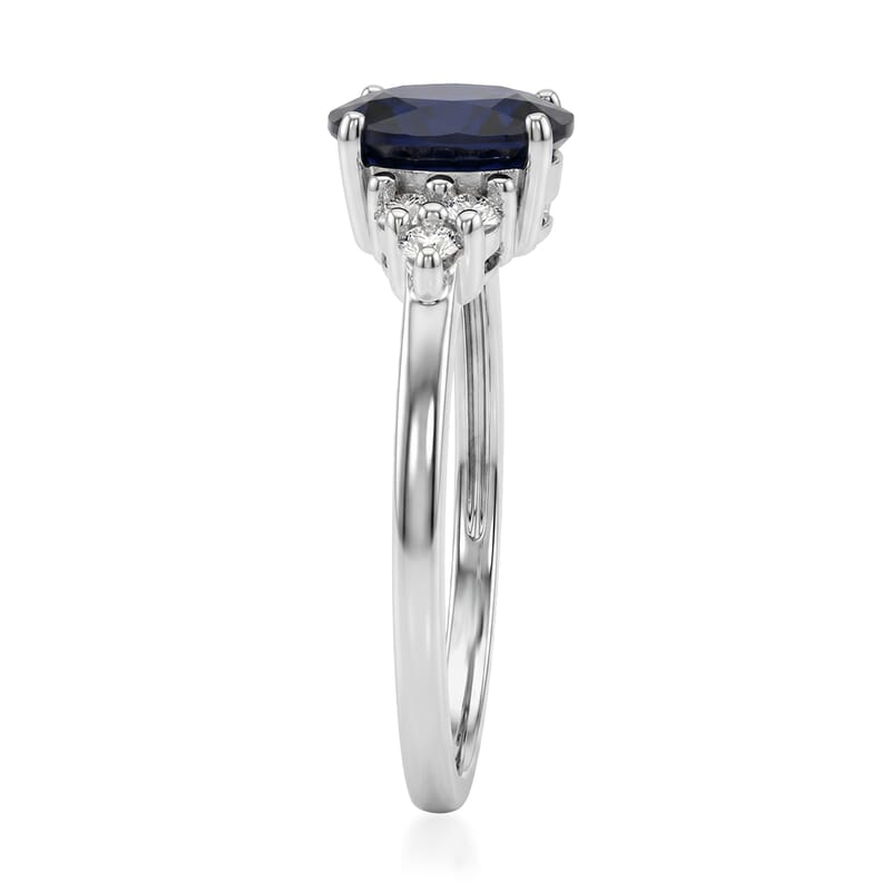 D'Joy Kanchanaburi Blue Sapphire (DF) and Moissanite 1.80 ctw Starry Night Accent Ring in Rhodium Over Sterling Silver (Size 7.0)