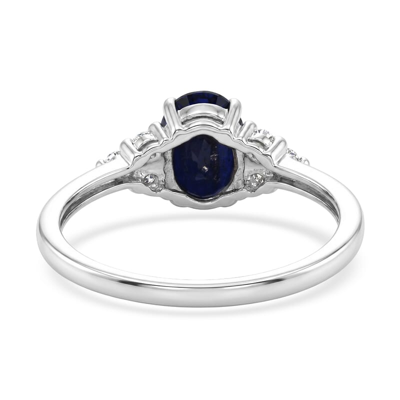 D'Joy Kanchanaburi Blue Sapphire (DF) and Moissanite 1.80 ctw Starry Night Accent Ring in Rhodium Over Sterling Silver (Size 7.0)