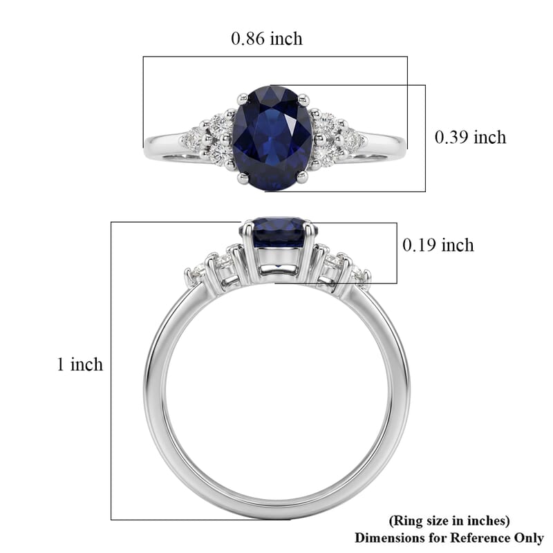 D'Joy Kanchanaburi Blue Sapphire (DF) and Moissanite 1.80 ctw Starry Night Accent Ring in Rhodium Over Sterling Silver (Size 7.0)