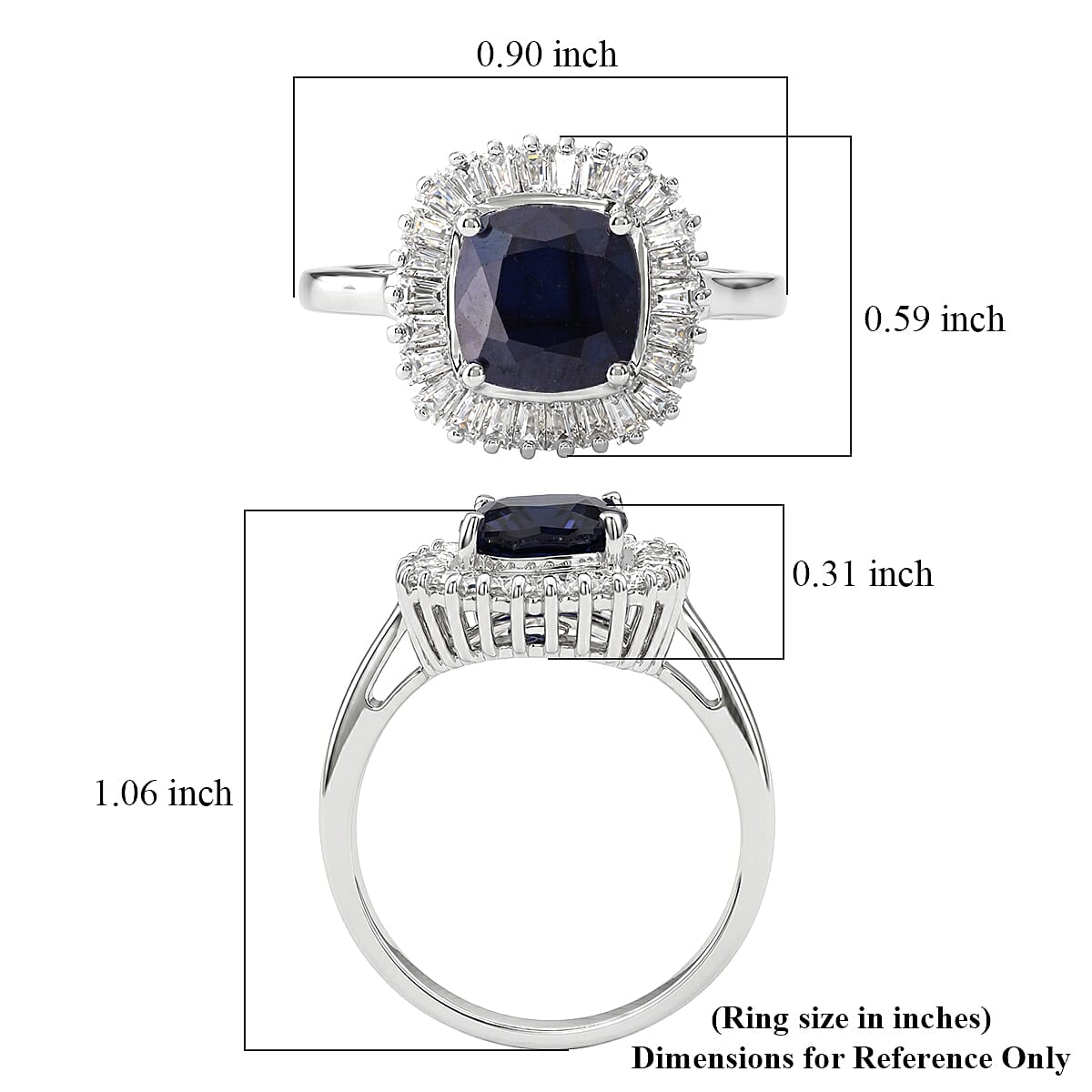 D'Joy Kanchanaburi Blue Sapphire (DF) and Moissanite 3.30 ctw Blue Eclipse Halo Ring in Rhodium Over Sterling Silver (Size 10.0) image number 5