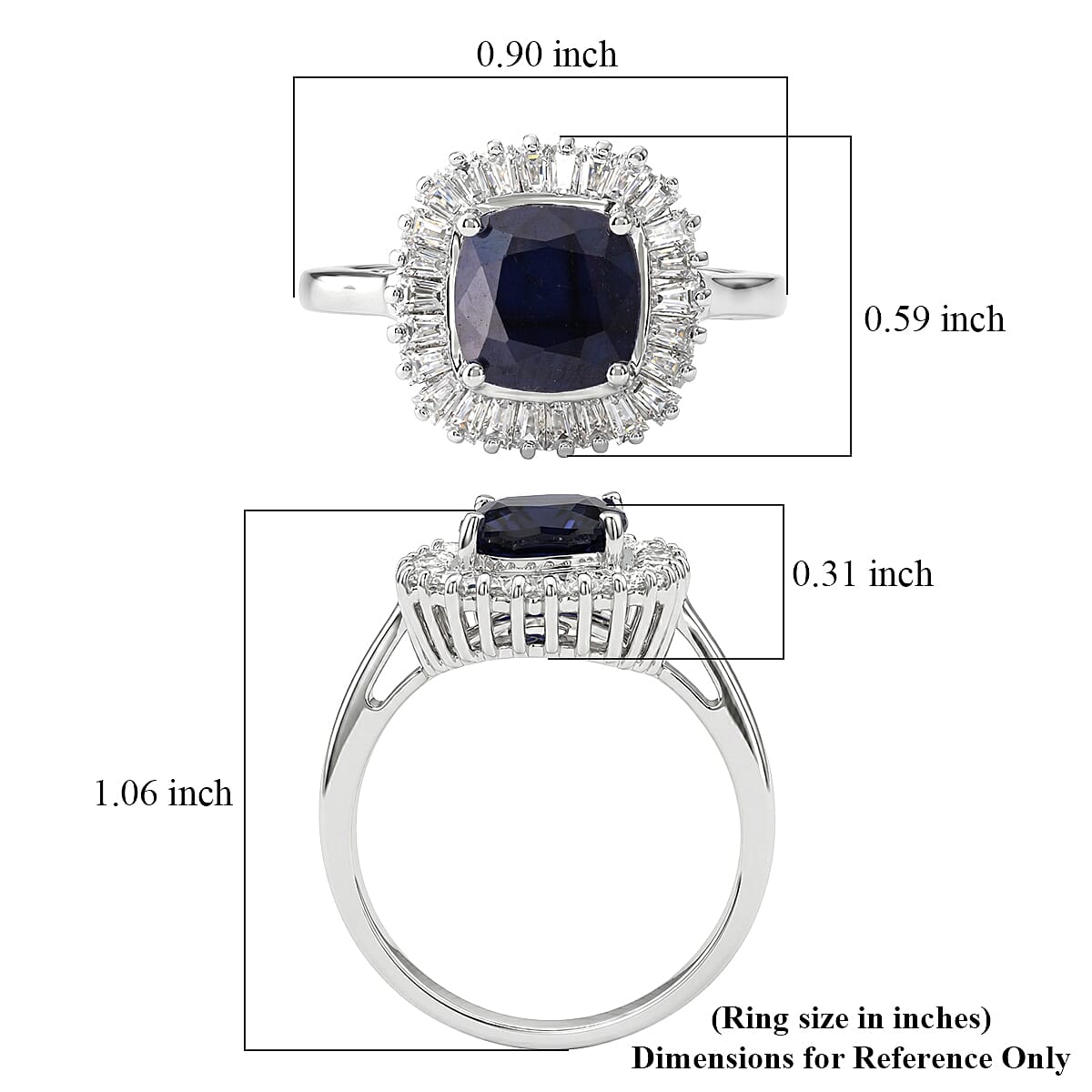 D'Joy Kanchanaburi Blue Sapphire (DF) and Moissanite 3.30 ctw Blue Eclipse Halo Ring in Rhodium Over Sterling Silver (Size 6.0)
