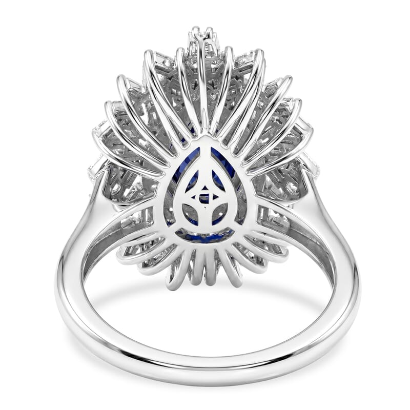 D'Joy Kanchanaburi Blue Sapphire (DF) and Moissanite 2.90 ctw Midnight Starburst Ring in Rhodium Over Sterling Silver (Size 7.0)