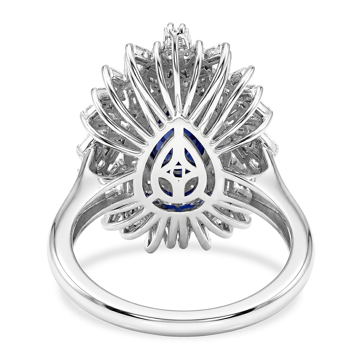 D'Joy Kanchanaburi Blue Sapphire (DF) and Moissanite 2.90 ctw Midnight Starburst Ring in Rhodium Over Sterling Silver (Size 8.0) image number 4