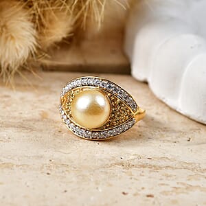 D'Joy Premium South Sea Golden Pearl and Multi Gemstone 0.70 ctw Royal Glow Ring in 18K Vermeil Yellow Gold Over Sterling Silver (Size 10.0)