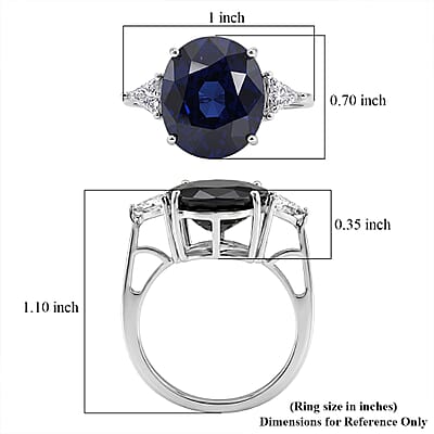 AAA Kanchanaburi Blue Sapphire (DF) and Luxuriant Lab Grown Diamond E-F VS 10.40 ctw Midnight Royal Solitaire Ring in 10K White Gold (Size 6.0)