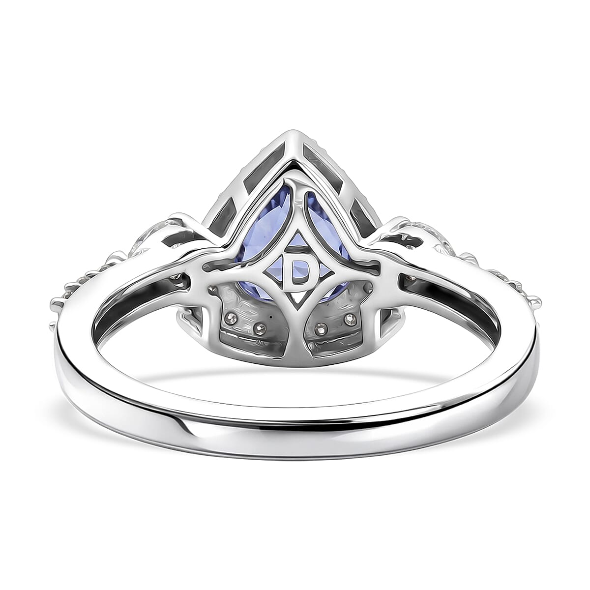 SGL Certified D'Joy Premium Tanzanite and Moissanite 1.70 ctw Trillion Cut Ring in Rhodium Over Sterling Silver (Size 10.0) image number 4