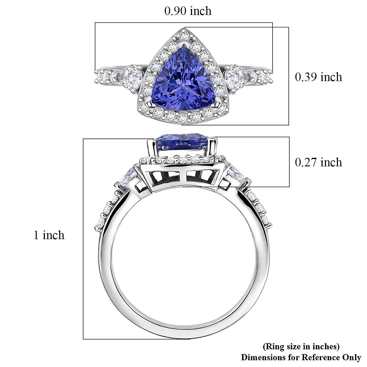 SGL Certified D'Joy Premium Tanzanite and Moissanite 1.70 ctw Trillion Cut Ring in Rhodium Over Sterling Silver (Size 6.0)