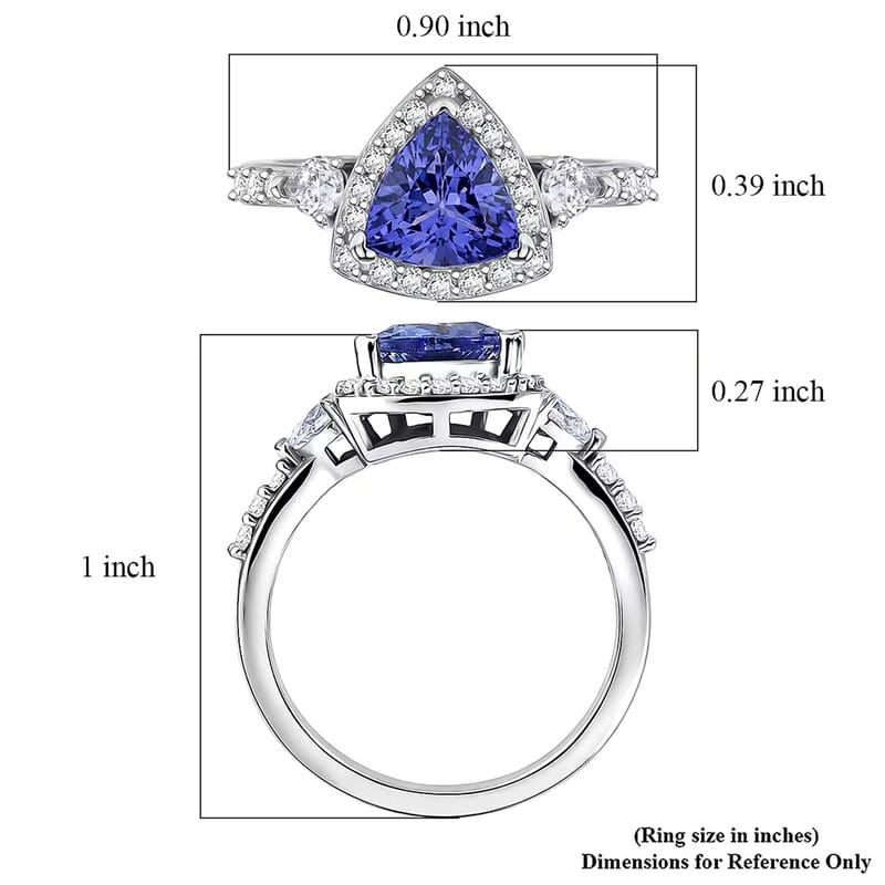 SGL Certified D'Joy Premium Tanzanite and Moissanite 1.70 ctw Trillion Cut Ring in Rhodium Over Sterling Silver (Size 6.0)