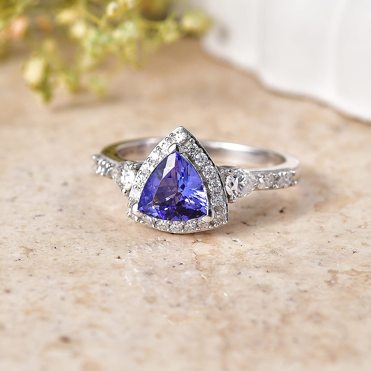 SGL Certified D'Joy Premium Tanzanite and Moissanite 1.70 ctw Ring in Rhodium Over Sterling Silver (Size 7.0) image number 1