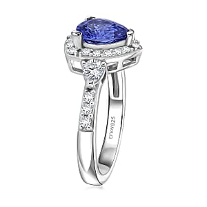 SGL Certified D'Joy Premium Tanzanite and Moissanite 1.70 ctw Ring in Rhodium Over Sterling Silver (Size 7.0)