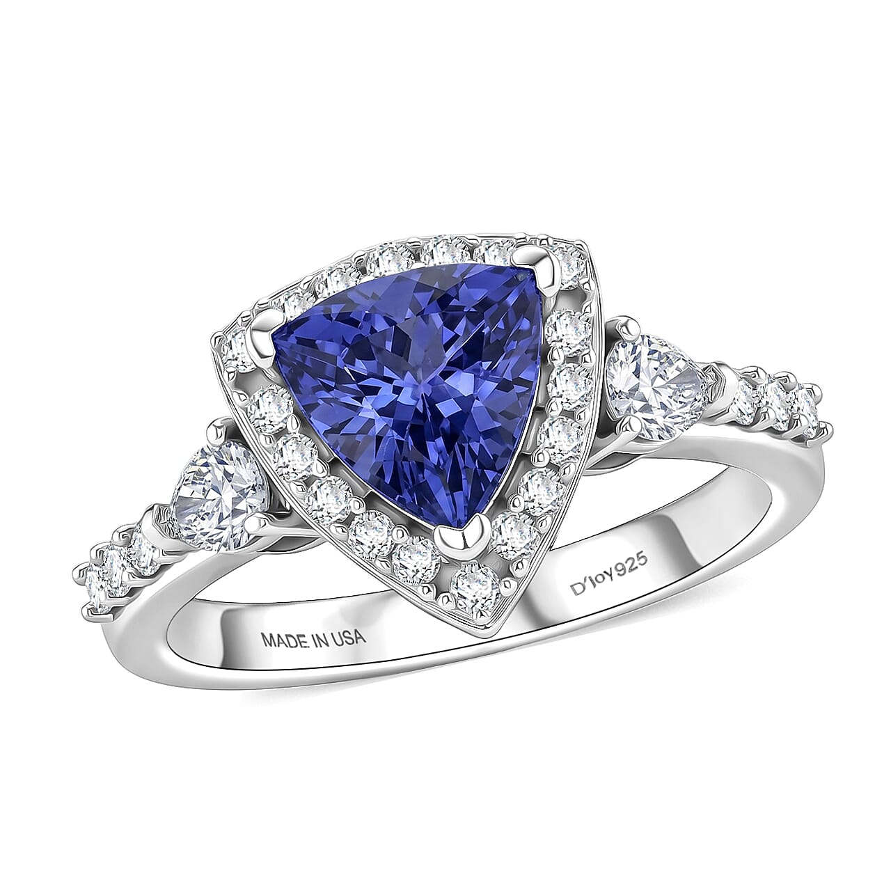 SGL Certified D'Joy Premium Tanzanite, Moissanite Ring in Rhodium Over Sterling Silver (Size 10.0) 1.70 ctw