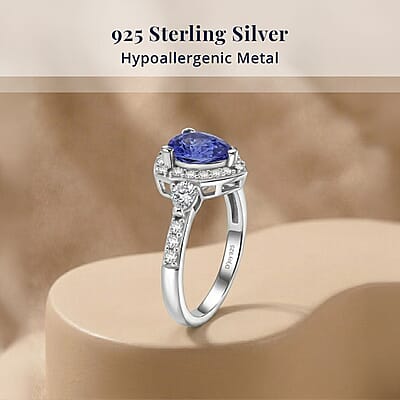 SGL Certified D'Joy Premium Tanzanite and Moissanite 1.70 ctw Trillion Cut Ring in Rhodium Over Sterling Silver (Size 9.0)