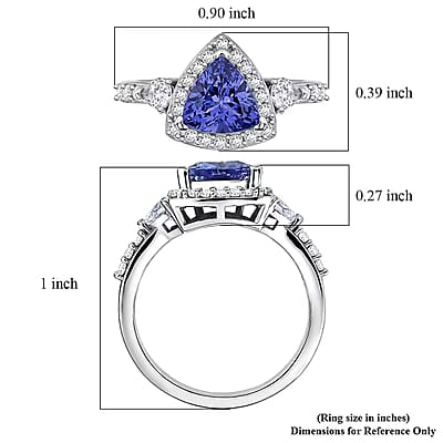 SGL Certified D'Joy Premium Tanzanite and Moissanite 1.70 ctw Trillion Cut Ring in Rhodium Over Sterling Silver (Size 9.0)