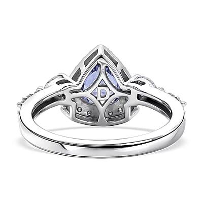 SGL Certified D'Joy Premium Tanzanite and Moissanite 1.70 ctw Trillion Cut Ring in Rhodium Over Sterling Silver (Size 9.0)