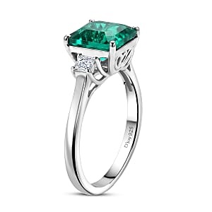 D'Joy Asscher Cut AAA Lab Grown Colombian Emerald and Moissanite 2.50 ctw Verdant Geometry Ring in Rhodium Over Sterling Silver (Size 10.0)