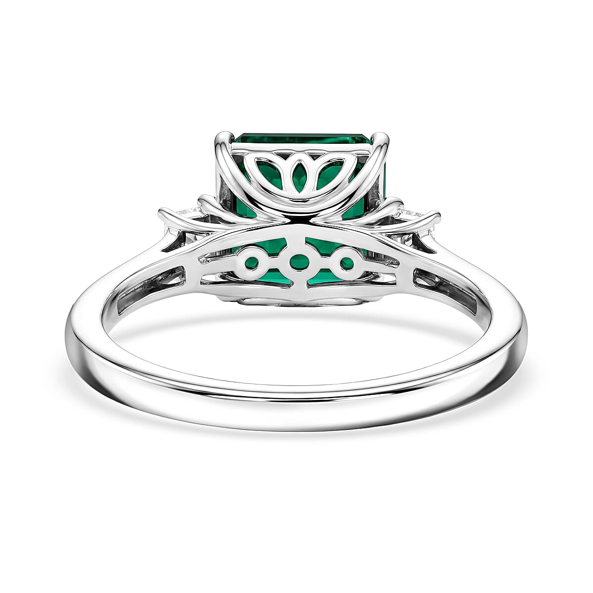 D'Joy Asscher Cut AAA Lab Grown Colombian Emerald and Moissanite 2.50 ctw Verdant Geometry Ring in Rhodium Over Sterling Silver (Size 10.0) image number 4