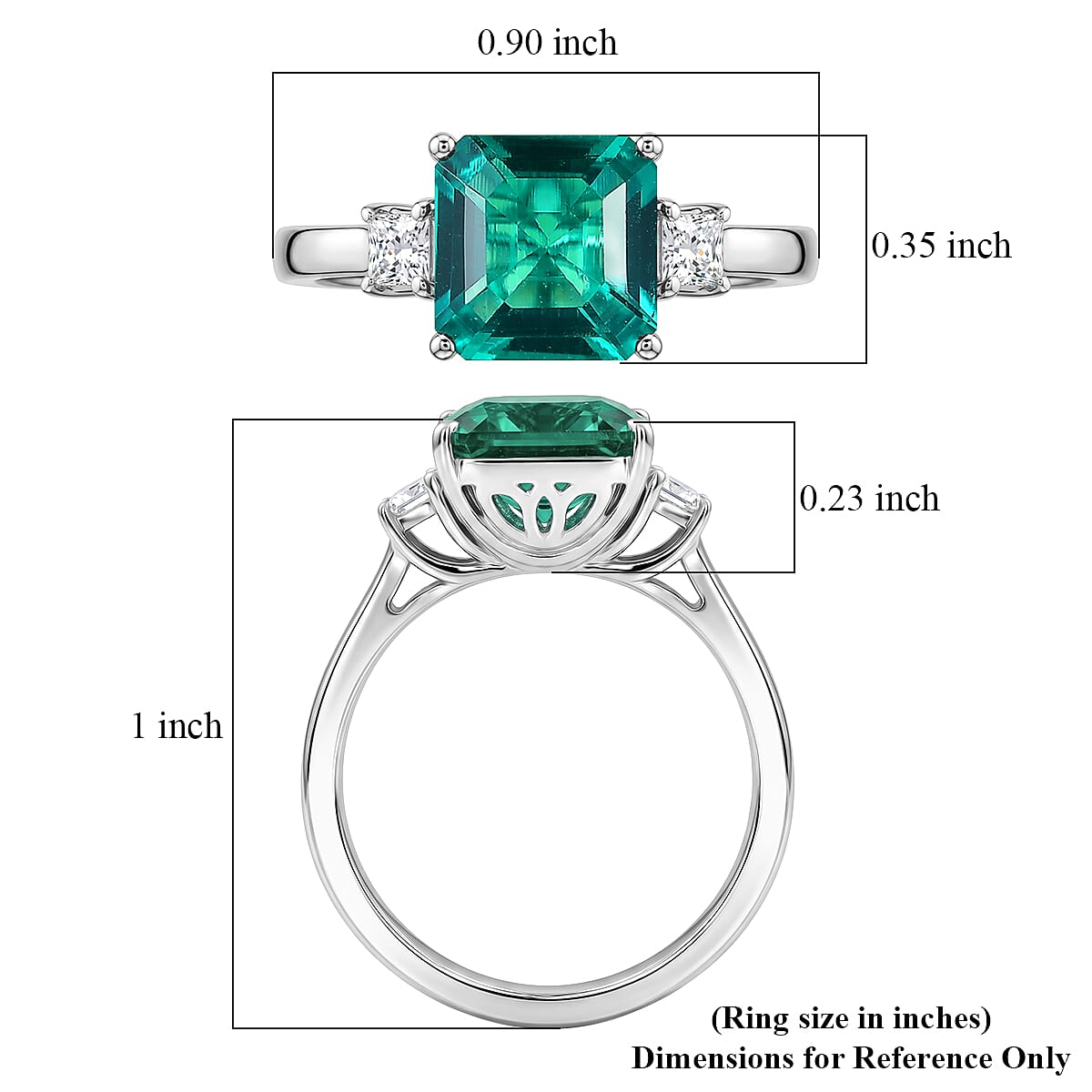 D'Joy Asscher Cut AAA Lab Grown Colombian Emerald and Moissanite 2.50 ctw Verdant Geometry Ring in Rhodium Over Sterling Silver (Size 6.0) (Ships in 8-10 Days)