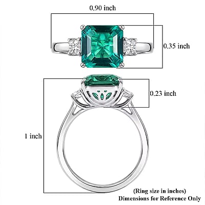 D'Joy Asscher Cut AAA Lab Grown Colombian Emerald and Moissanite 2.50 ctw Verdant Geometry Ring in Rhodium Over Sterling Silver (Size 6.0)