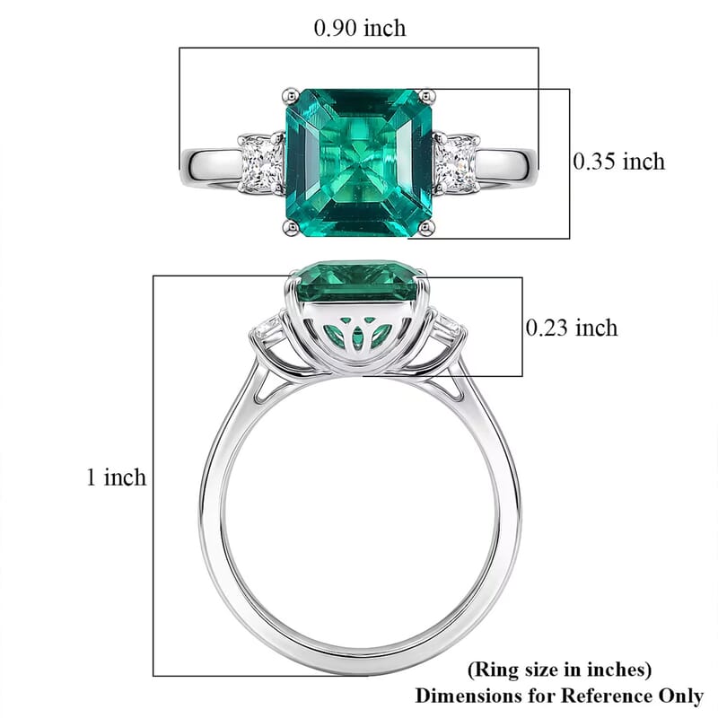 D'Joy Asscher Cut AAA Lab Grown Colombian Emerald and Moissanite 2.50 ctw Verdant Geometry Ring in Rhodium Over Sterling Silver (Size 6.0)