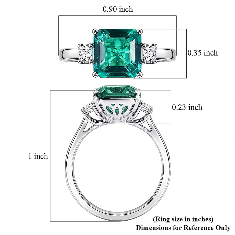 D'Joy Asscher Cut AAA Lab Grown Colombian Emerald and Moissanite 2.50 ctw Verdant Geometry Ring in Rhodium Over Sterling Silver (Size 6.0) (Ships in 8-10 Days)