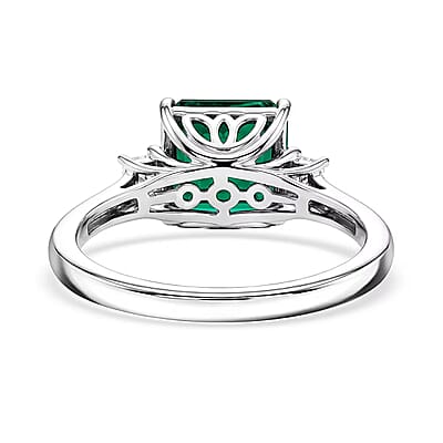 D'Joy Asscher Cut AAA Lab Grown Colombian Emerald and Moissanite 2.50 ctw Verdant Geometry Ring in Rhodium Over Sterling Silver (Size 6.0)