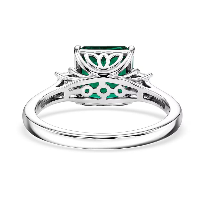 D'Joy Asscher Cut AAA Lab Grown Colombian Emerald and Moissanite 2.50 ctw Verdant Geometry Ring in Rhodium Over Sterling Silver (Size 6.0)