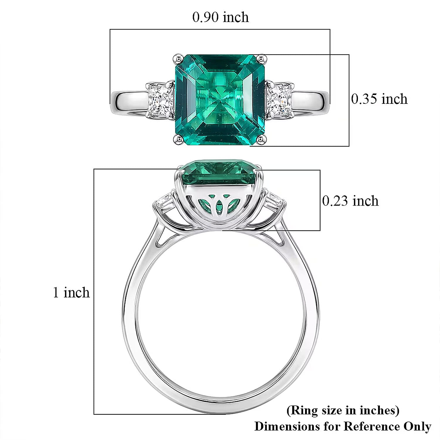 D'Joy Asscher Cut AAA Lab Grown Colombian Emerald and Moissanite 2.50 ctw Verdant Geometry Ring in Rhodium Over Sterling Silver (Size 7.0) (Ships in 8-10 Days)