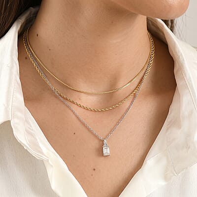 EverTrue Moissanite  Main Stone With Side Stone Pendant Pure Yellow Brass 1.80 ctw