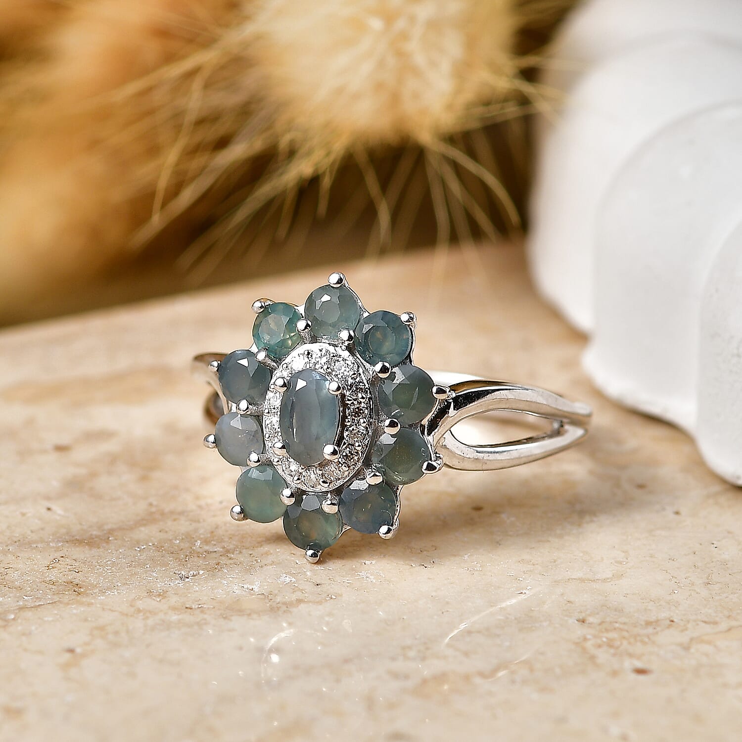 D'Joy Narsipatnam Alexandrite and Moissanite 1.65 ctw Ring in Rhodium Over Sterling Silver (Size 5.0)