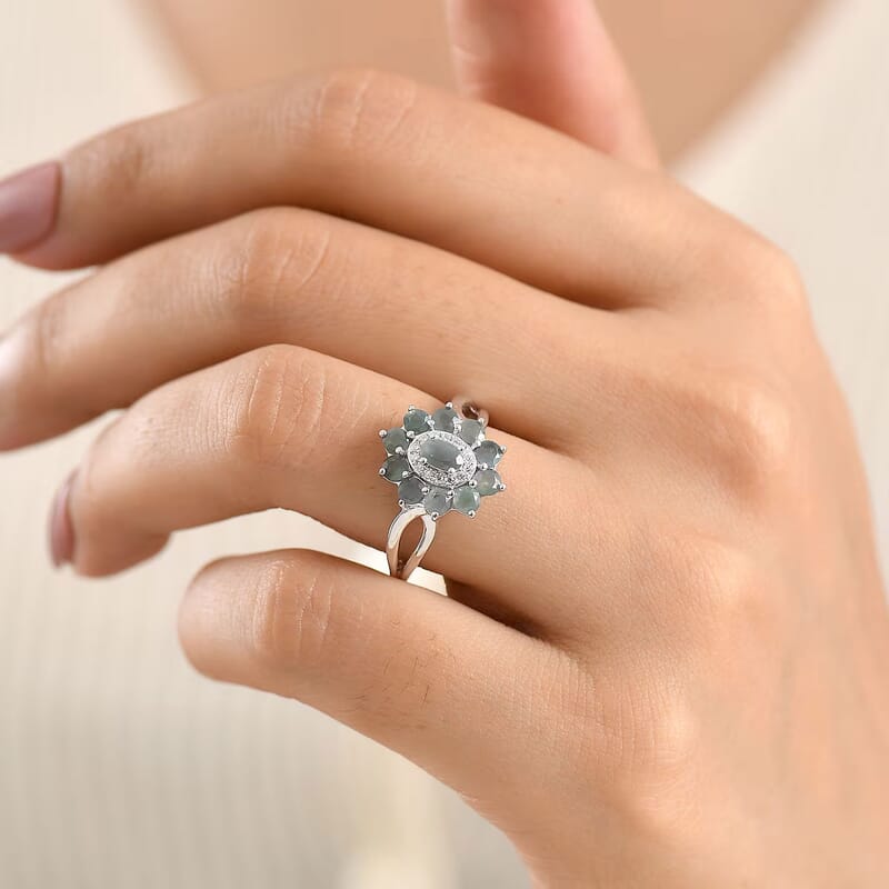 D'Joy Narsipatnam Alexandrite and Moissanite 1.65 ctw Secret Bloom Ring in Rhodium Over Sterling Silver (Size 5.0)