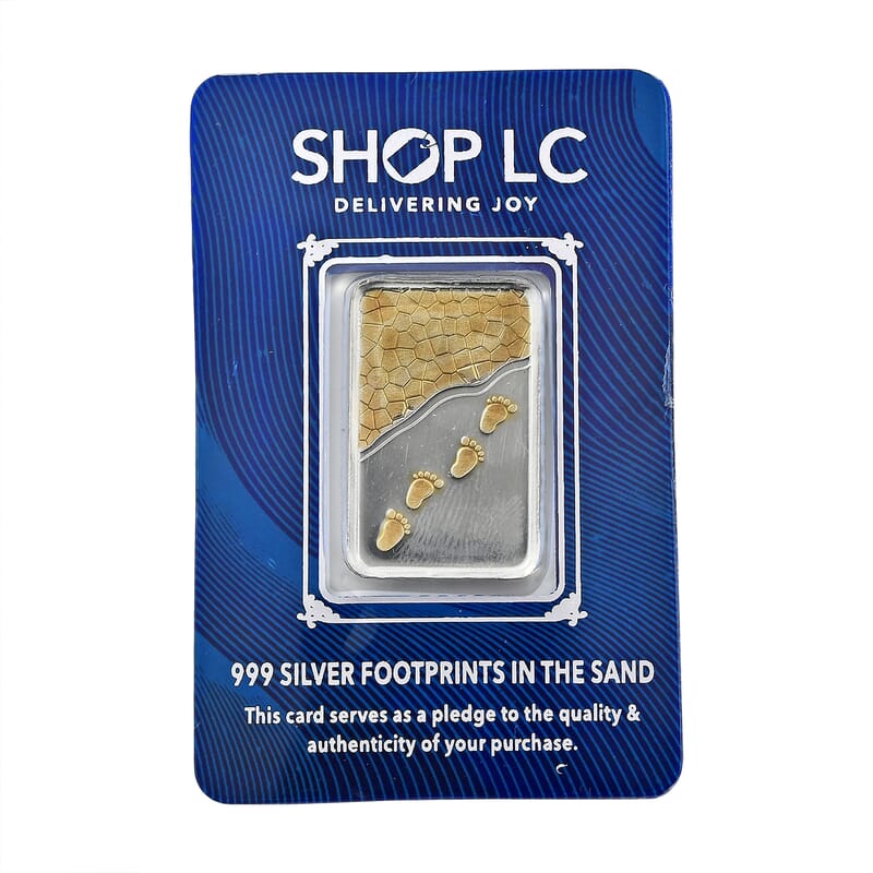 22K YG Over and 999 Fine Silver Footprint in The Sand Embossed Bar 5 Grams