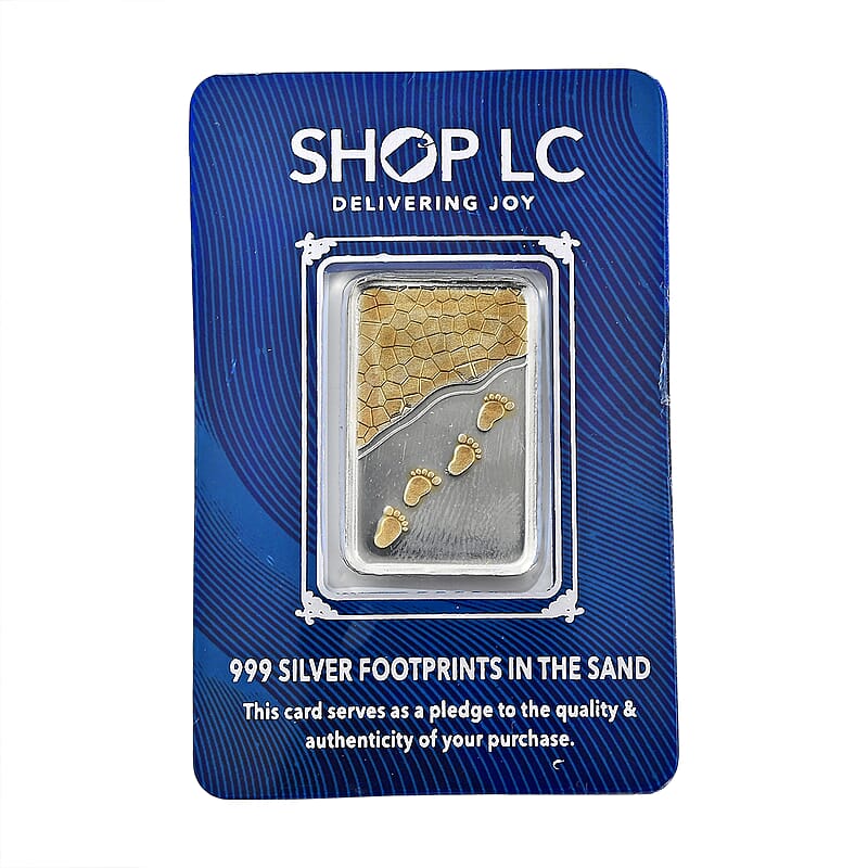 22K YG Over and 999 Fine Silver Footprint in The Sand Embossed Bar 5 Grams